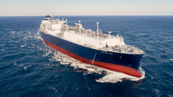 현대중공업이 건조한 17만4000입방미터(㎥)급 LNG 운반선의 시운전 모습. 한국조선해양 제공