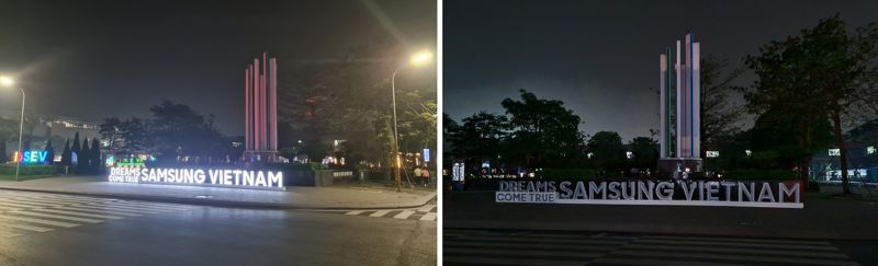 삼성전자가 지구의 날(4월 22일)을 맞아 지난 21~22일 밤 8시에 삼성전자 베트남법인을 10분간 소등했다. 사진은 베트남 박닌성 삼성전자 베트남법인(SEV) 소등 전후 모습. 삼성전자 제공