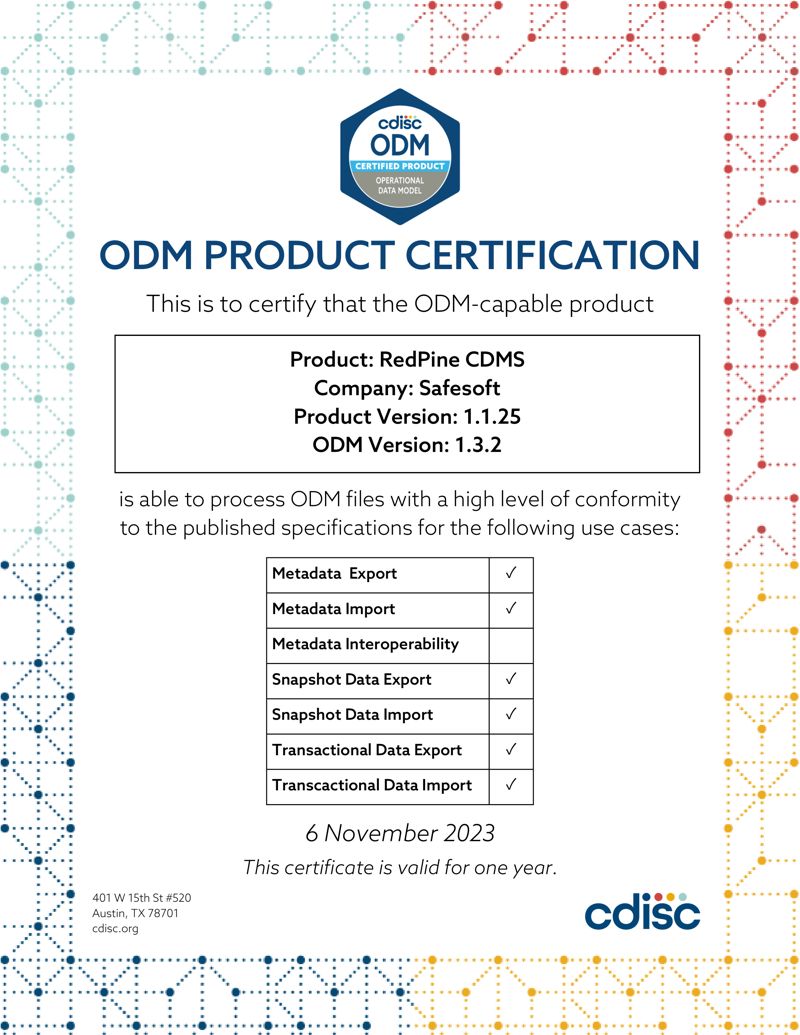 세이프소프트, CDISC ODM 국제인증 취득