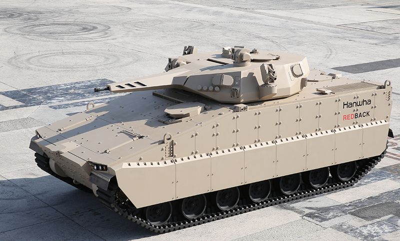 한화에어로스페이스는 지난 7월말 호주 정부의 보병전투차량(IFV) 도입 사업 우선협상대상자로 선정된 레드백 129대에 대한 본계약을 이달 중에 체결한다. 사진은 레드백. 한화에어로스페이스 제공