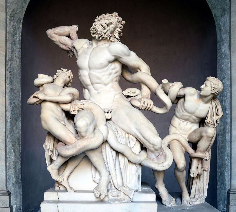 ‘라오콘 군상(BC 175~150, 205 x 158 x 105, 대리석, 바티칸 벨베데레 정원) 사진&#x3D;위키피디아