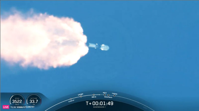 군사정찰위성 2호기가 미국 민간 우주기업 스페이스X의 &#39;팰컨9&#39; 로켓에 탑재돼 미국 플로리다주 케네디스페이스센터 발사장에서 발사되고 있다. 사진&#x3D;스페이스X 영상 캡처