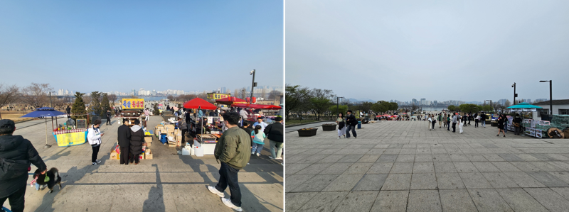여의도 한강공원 천상의 계단 노점상 이전 조치 전(왼쪽)과 후(오른쪽) 서울시 제공