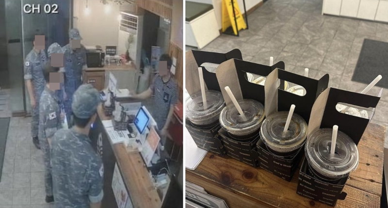 휴가를 맞아 제주도를 찾은 장병들이 식당 점장의 호의에 3시간 뒤 커피 8잔을 사들고 방문했다.&#x2F;사진&#x3D;페이스북 &#39;육군훈련소 대신 전해드립니다&#39;