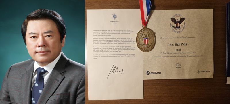 지난 24일 백악관 심사를 거쳐 미국 대통령상(봉사상 금상&middot;The President’s Volunteer Service Award)을 수상한 아이넷방송그룹 박준희 회장. 아이넷방송 제공