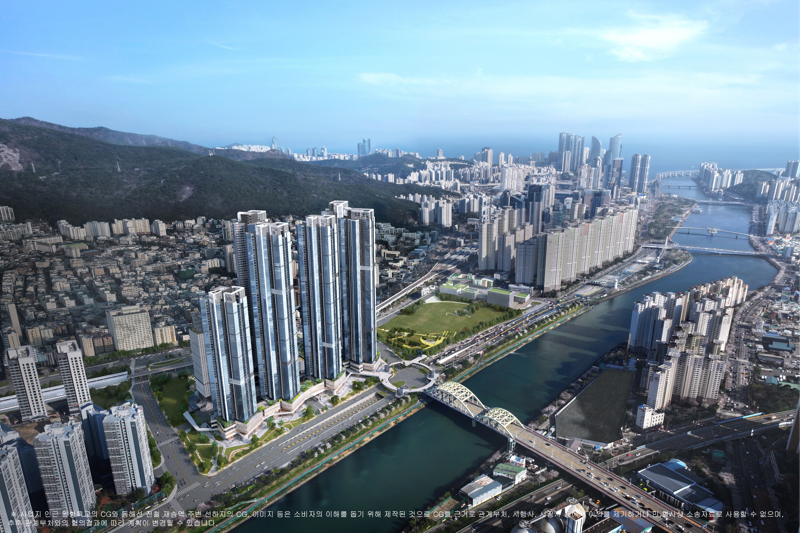부산 해운대 '르엘 리버파크 센텀' 조감도. <span id='_stock_code_047040' data-stockcode='047040'>대우건설</span> 제공