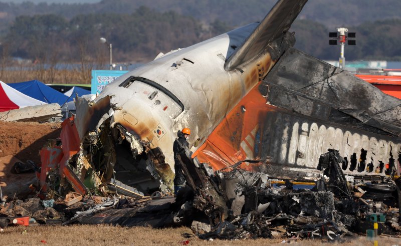 30일 전남 무안국제공항 <span id='_stock_code_089590' data-stockcode='089590'>제주항공</span> 여객기 참사 현장에서 합동감식이 진행되고 있다. 뉴시스 제공