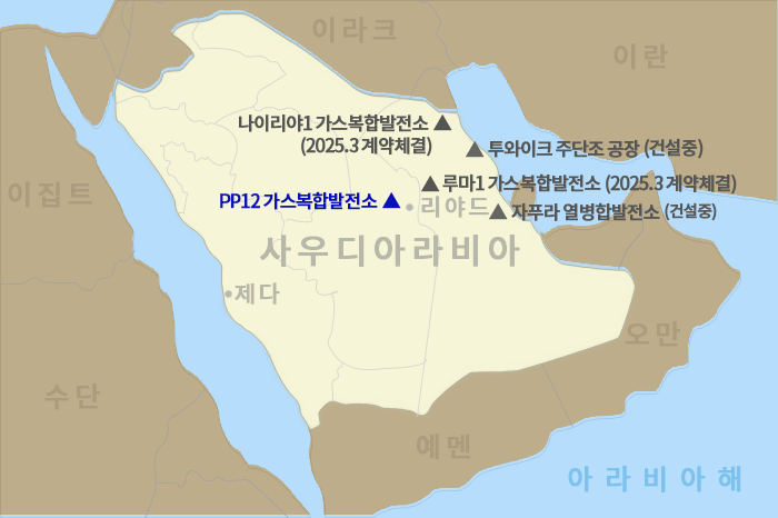 <span id='_stock_code_034020' data-stockcode='034020'>두산에너빌리티</span>가 건설공사 계약을 체결한 파워플랜트12(PP12) 가스복합발전소 위치. 두산에너빌리티 제공