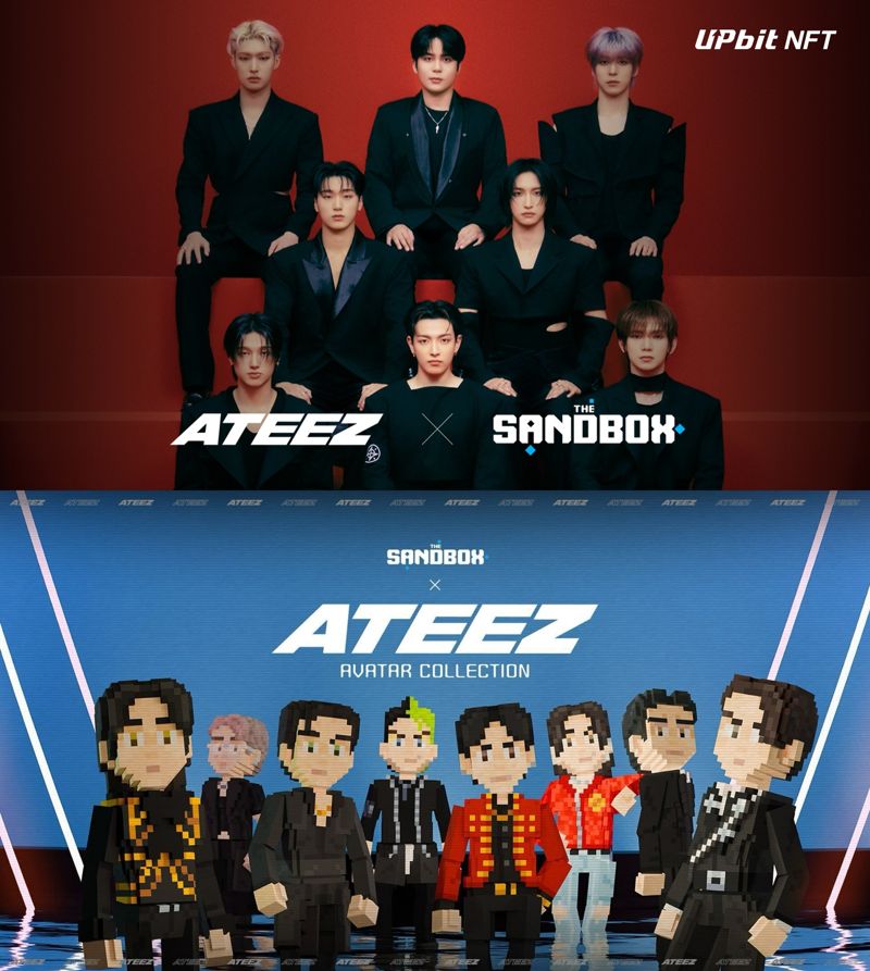업비트 NFT가 메타버스 플랫폼 더 샌드박스와 손잡고 보이그룹 '에이티즈'의 콜라보 아바타 NFT를 공동 판매한다. 두나무 제공