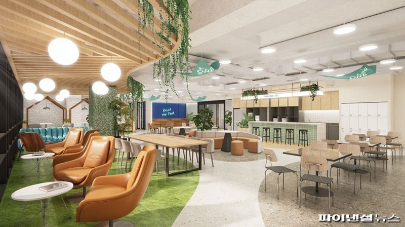 에스앤아이코퍼레이션이 설계 및 시공을 담당한 LG그룹의 프리미엄 공유오피스 '플래그원' 3호점 마곡캠프 라운지 전경. 에스앤아이코퍼레이션 제공