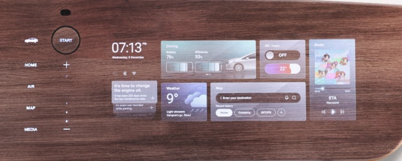 미래나노텍 히든디스플레이필름을 적용한 전장용 IML 제품. 인탑스 제공