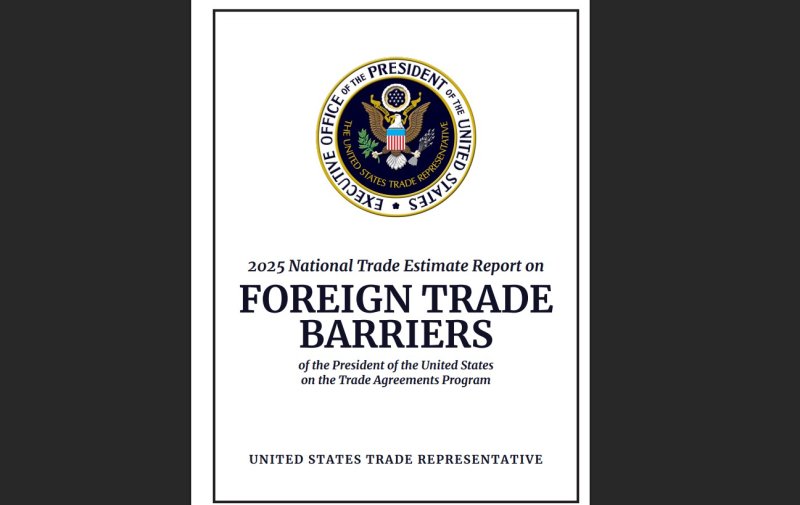 [워싱턴=뉴시스]미 무역대표부(USTR)가 31일(현지 시간) 발표한 2025 무역장벽보고서의 표지. (사진=USTR 제공 자료). 2025.04.01. *재판매 및 <span id='_stock_code_012030' data-stockcode='012030'>DB</span> 금지 /사진=뉴시스