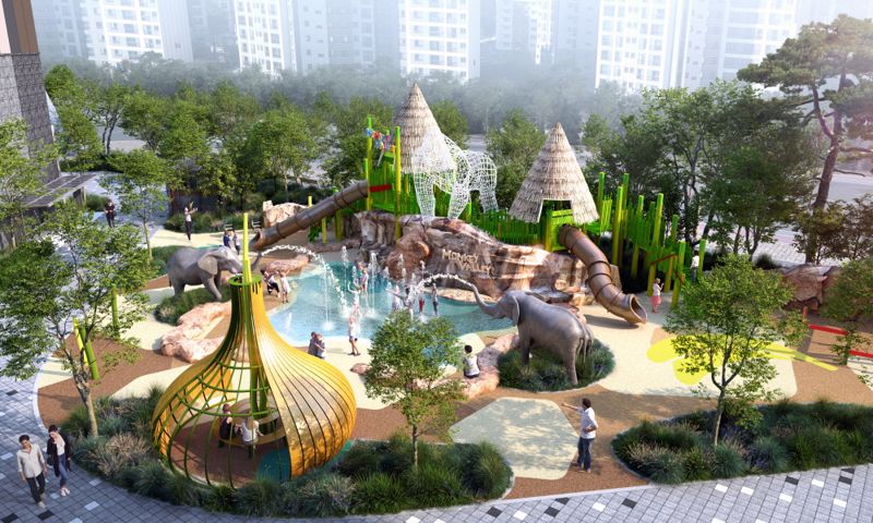 해링턴 스퀘어 산곡역에 마련되는 몽키밸리(물놀이터). 효성중공업, <span id='_stock_code_002780' data-stockcode='002780'>진흥기업</span> 제공