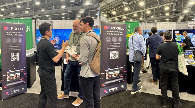 지난 7일(현지시간) 미국 라스베이거스에서 열린 NAB 전시회에서 관람객들이 <span id='_stock_code_389140' data-stockcode='389140'>포바이포</span> 픽셀 솔루션 시연을 관람하고 있다. 포바이포 제공
