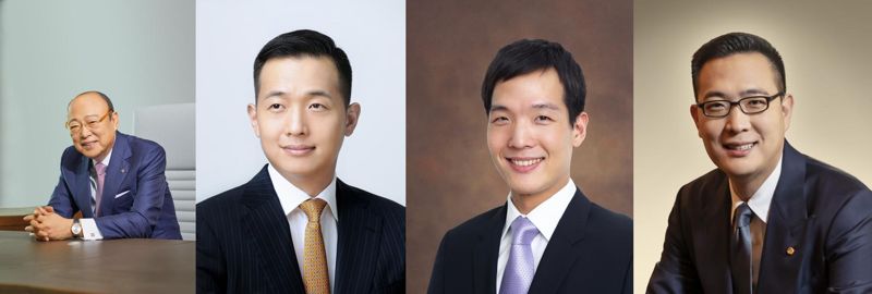 (왼쪽부터) 김승현 한화그룹 회장, 김동관 한화그룹 부회장, 김동원 <span id='_stock_code_088350' data-stockcode='088350'>한화생명</span> 사장, 김동선 <span id='_stock_code_452260' data-stockcode='452260'>한화갤러리아</span> 부사장. 