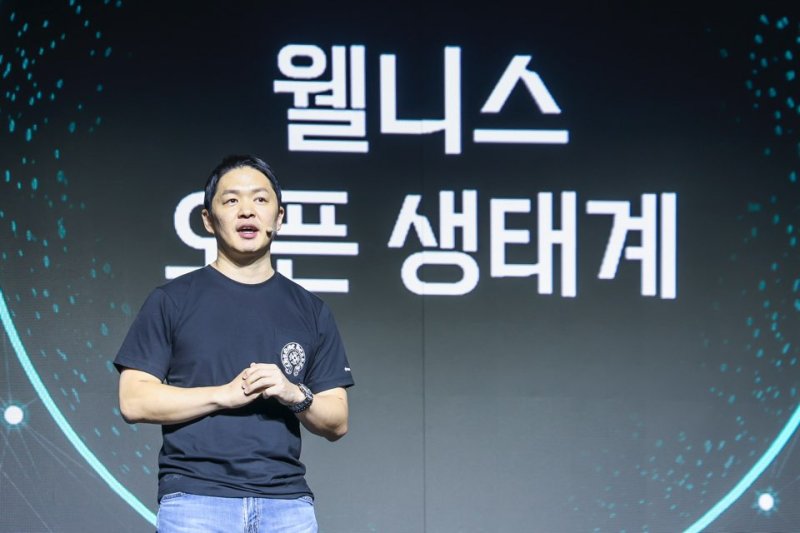 최성환 SK네트웍스 사장이 23일 워커힐호텔앤리조트에서 열린 로보틱스 브랜드 '나무엑스' 쇼케이스 행사에서 연설하고 있다. SK네트웍스 제공