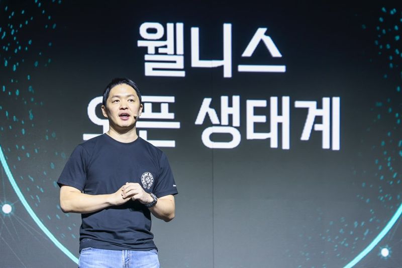 최성환 SK네트웍스 사장이 23일 워커힐호텔앤리조트에서 열린 로보틱스 브랜드 ‘나무엑스’ 쇼케이스 행사에서 연설하고 있다. SK네트웍스 제공