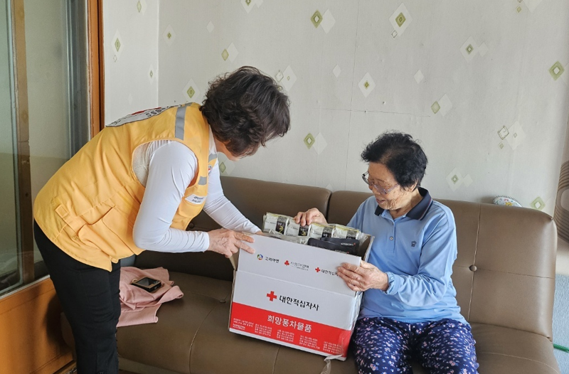 <span id='_stock_code_010130' data-stockcode='010130'>고려아연</span>의 후원으로 대한적십자사 봉사단원이 지난 24일 희망풍차 결연세대와 취약계층에 지원물품을 전달하고 있다. 고려아연 제공 