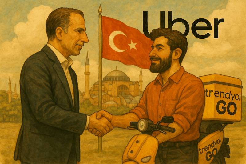 우버가 터키 음식 배달 플랫폼을 7억 달러에 인수했다. 이미지=챗GPT 이미지 젠 생성