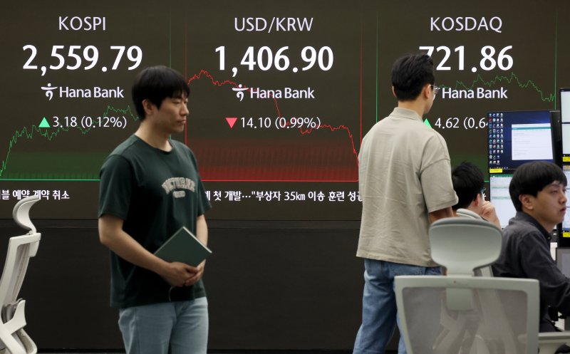 지난 2일 서울 중구 하나은행 딜링룸에서 딜러들이 업무를 보고 있다. 사진=뉴시스