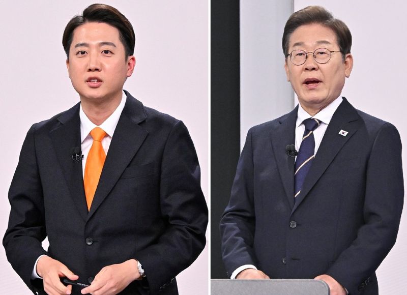 이준석 개혁신당 대선후보가 18일 서울 마포구 SBS프리즘타워에서 열린 중앙선거방송토론위원회 주관 제21대 대통령선거 후보자토론회에서 발언하고 있다.