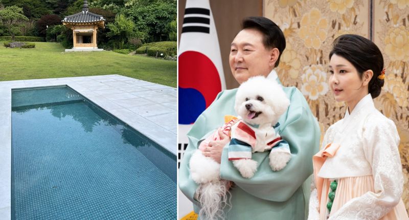박홍근 더불어민주당 의원이 8일 페이스북에 올린 서울 한남동 관저 내 수영장 사진. 출처=박홍근의원SNS, 뉴스1