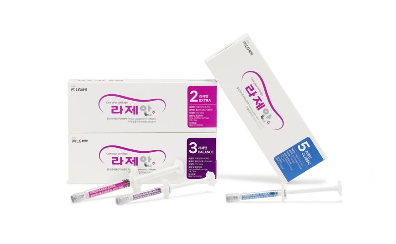<span id='_stock_code_051910' data-stockcode='051910'>LG화학</span>의 골관절염 콜라겐 주사 제품 '라제안' 3종. LG화학 제공