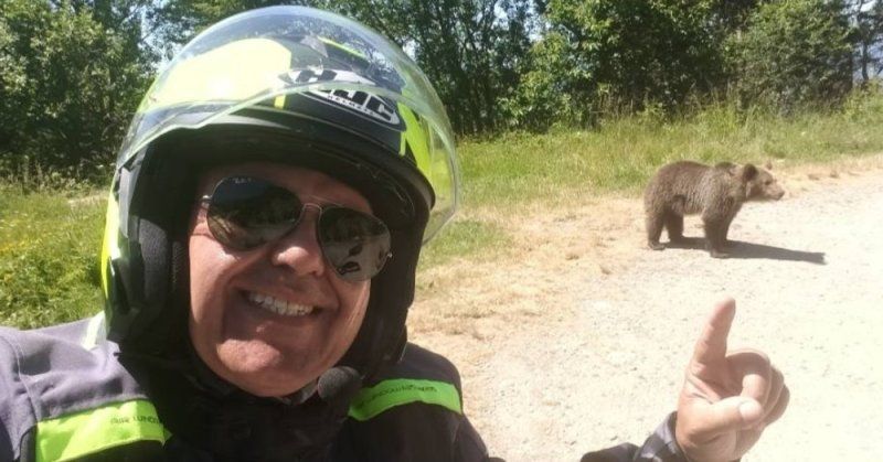 루마니아에서 지난 4일 곰에게 먹이를 주다가 살해된 이탈리아 <span id='_stock_code_004270' data-stockcode='004270'>남성</span> 오마르 파랑 진. 죽기직전 핸드폰에 남겨진 곰 사진 가운데 하나이다. 뉴스1 