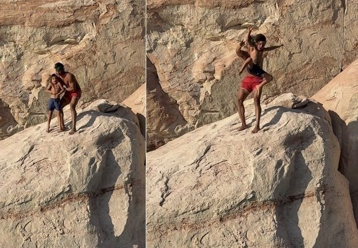 미국의 인기 여행 인플루언서가 아이를 강하게 키우겠다며 7살 아들을 절벽에서 던지는 영상을 공개해 논란이 되고 있다. 사진=인스타그램