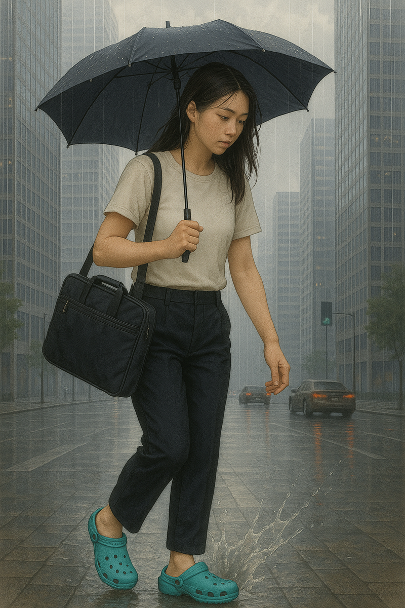 크록스를 신고 출근하는 여성. 챗GPT 생성 이미지