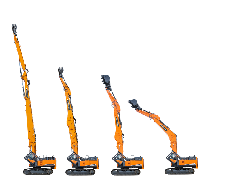 작업에 따라 버킷, 붐, 암 등 프론트 부분이 용이한 디벨론 철거용 굴착기. <span id='_stock_code_042670' data-stockcode='042670'>HD현대인프라코어</span> 제공