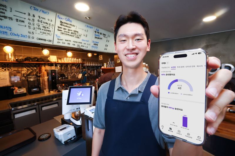 <span id='_stock_code_032640' data-stockcode='032640'>LG유플러스</span> 임직원이 ‘AI전화’ 혜택을 소개하고 있는 모습. LG유플러스 제공