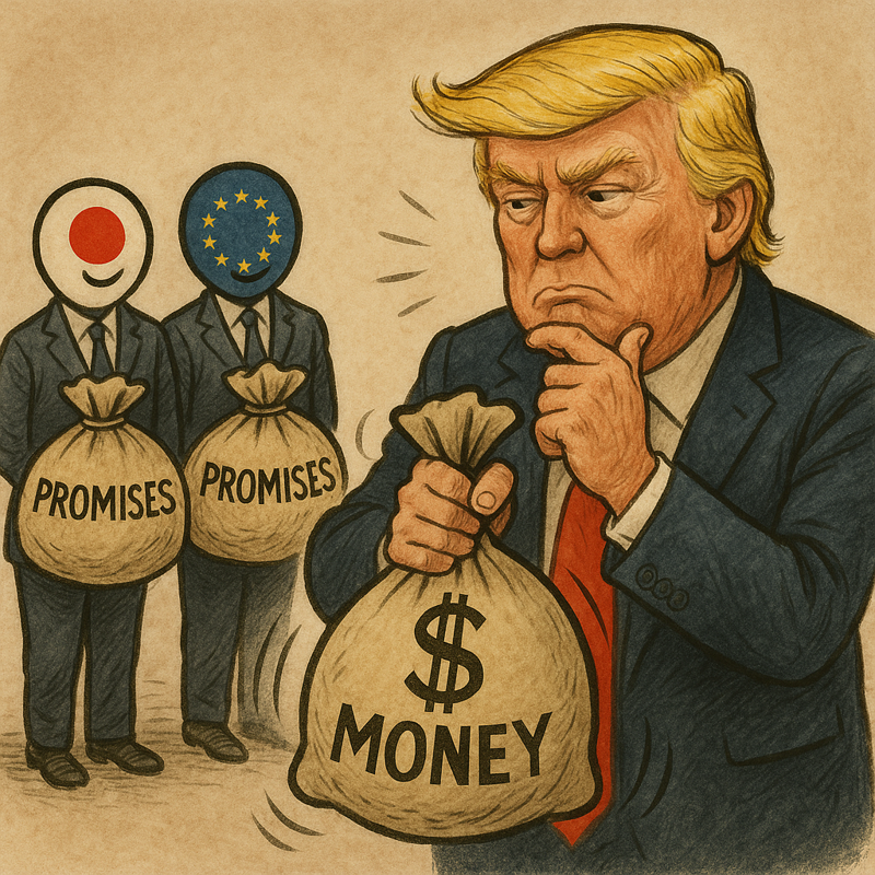 대규모 투자 약속에 속는 도널드 트럼프 미국 대통령. 챗GPT 생성 이미지