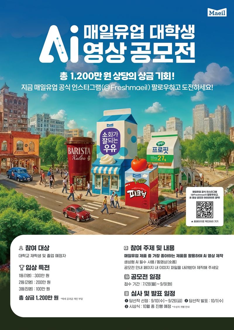 <span id='_stock_code_267980' data-stockcode='267980'>매일유업</span>, 총 상금 1200만원..대학생 AI 영상 