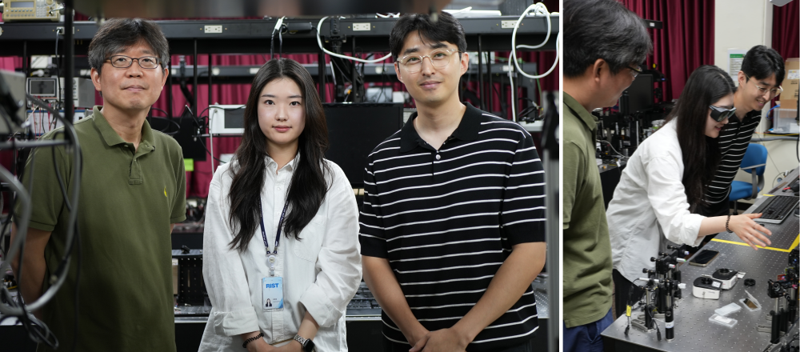 노준석 포스텍 교수(왼쪽부터)와 강현정 포스텍 연구원, 윤정근 삼성리서치 연구원이 포즈를 취하고 있다. <span id='_stock_code_005930' data-stockcode='005930'>삼성전자</span> 제공