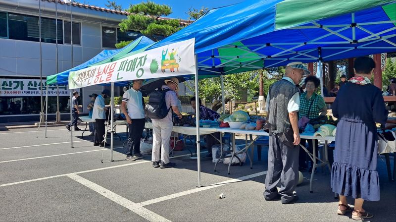 23일 경남 함양 인산연수원에서 열린 '제38회 죽염의 날' 행사에서 지역 주민들이 특산물을 판매하고 있다. 강경래 기자