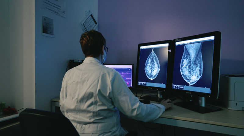 이탈리아 트레비소주 유방암 검진 프로그램 책임자인 클라우디아 바이스 박사가 루닛 인공지능(AI) 유방암 진단 솔루션 ‘루닛 인사이트 MMG’를 활용해 유방 촬영 영상을 분석하고 있다. 루닛 제공