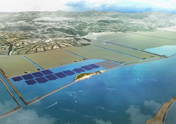 새만금 지역에 설치된 수상태양광 전경. <span id='_stock_code_011930' data-stockcode='011930'><span id='_stock_code_011930' data-stockcode='011930'>신성이엔지</span></span> 제공