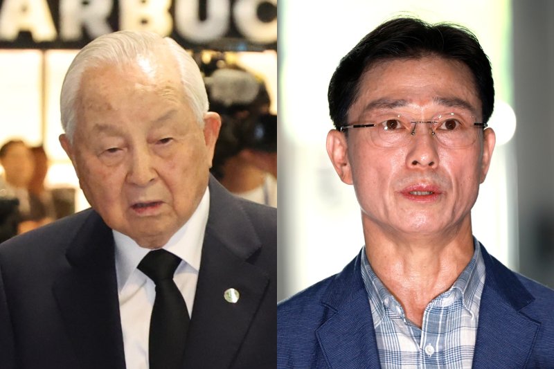 2023년 8월 15일 윤석열 대통령 부친 고 윤기중 연세대 명예교수의 빈소로 향하는 김장환 극동방송 이사장(왼쪽). 2025년 8월 19일 휴대폰 포렌식 참관을 위해 서울 서초구 순직해병 특검팀(이명현 특별검사) 사무실로 출석한 임성근 전 해병대 1사단장. &#x2F;사진&#x3D;뉴시스