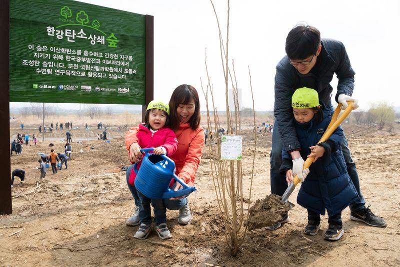 2019 이브자리 한강탄소상쇄숲 조성 행사 모습. 이브자리 제공
