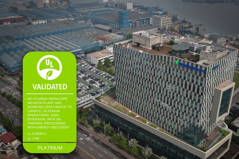 글로벌 건설기계 업계 최초로 &#39;폐기물 매립 제로&#39; 인증 최고 등급인 &#39;플래티넘&#39;을 획득한 <span id='_stock_code_042670' data-stockcode='042670'>HD현대인프라코어</span> 인천공장 전경. HD현대인프라코어 제공