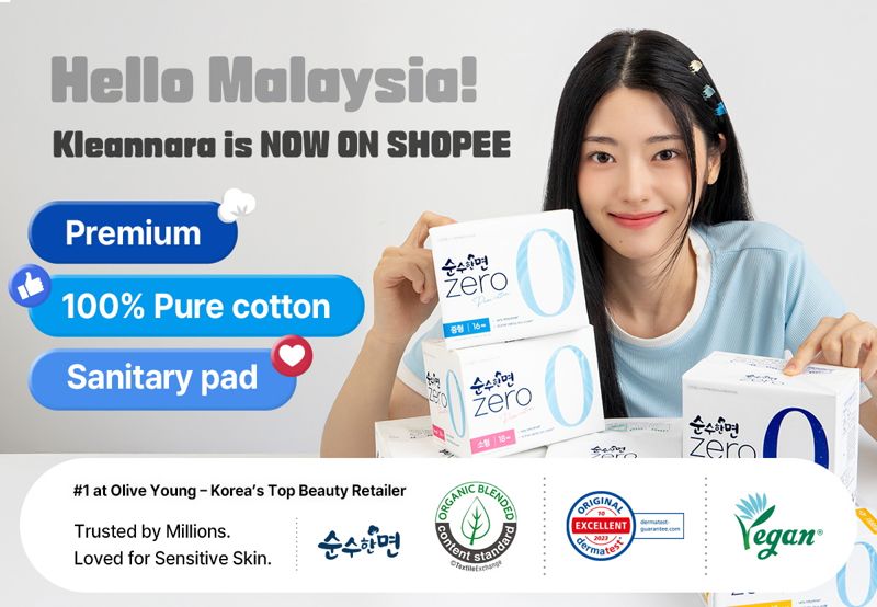 말레이시아 쇼피(Shopee)에 입점한 순수한면 생리대. <span id='_stock_code_004540' data-stockcode='004540'>깨끗한나라</span> 제공