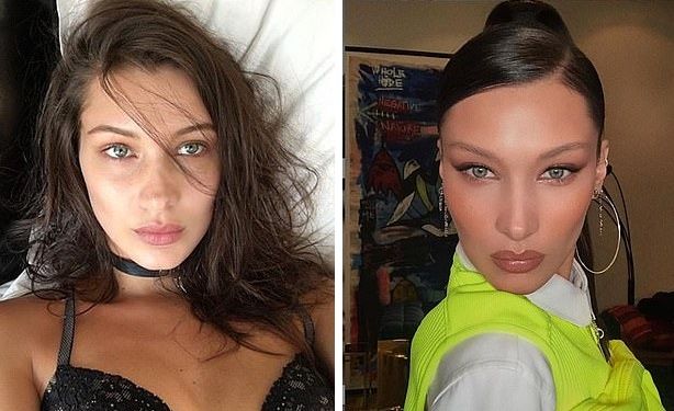 미국의 유명 패션 모델 &#39;벨라 하디드&#39;의 여우눈 시술 전 후 모습. 사진&#x3D;SNS, 데일리메일