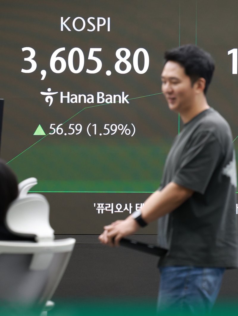 10일 오전 서울 중구 하나은행 딜링룸 전광판에 지수가 표시되고 있다.코 /사진=뉴시스