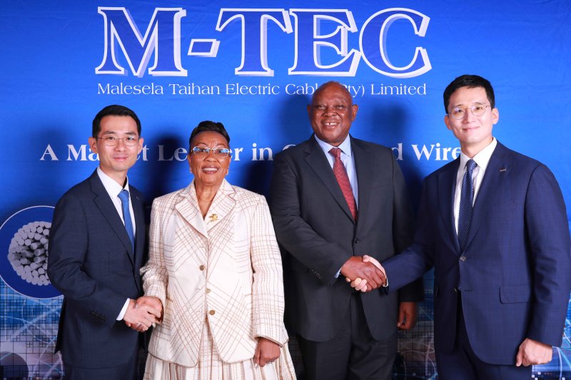 <span id='_stock_code_001440' data-stockcode='001440'>대한전선</span> 및 호반그룹 경영진이 22일(현지시간)남아프리카 공화국 생산법인 엠텍 전력케이블 공장 확대 준공식에서 남아공 현지 파트너사 관계자와 기념촬영을 하고 있다. 왼쪽부터 김준석 대한전선 부사장, 안나 목고콩 CIH 그룹회장, 조 마둥간다바 CIH 대표이사, 김대헌 호반그룹 기획총괄사장. 대한전선 제공