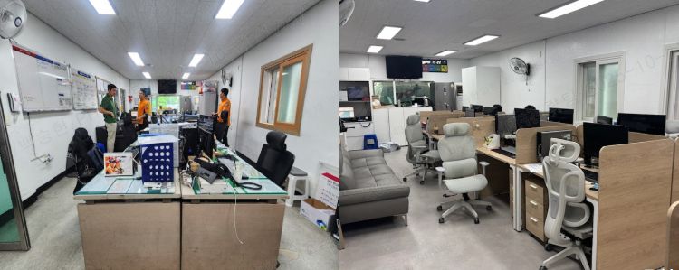 부산 해운대소방서 반여119안전센터의 사무 공간 개선 전(좌)과 후(우). <span id='_stock_code_009240' data-stockcode='009240'>한샘</span> 제공