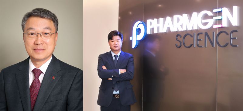 왼쪽부터 박세철 ㈜<span id='_stock_code_014940' data-stockcode='014940'>오리엔탈정공</span> 회장, 박희덕 ㈜팜젠사이언스 부회장. 동아대 제공 