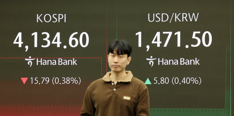 13일 서울 중구 하나은행 딜링룸 현황판에 코스피 지수 등이 표시되고 있다. 연합뉴스 제공