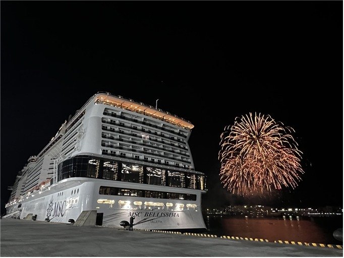 지난해 10월 MSC 벨리시마호 영도 국제크루즈터미널 입항 모습. 부산시 제공 