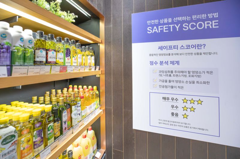 <span id='_stock_code_453340' data-stockcode='453340'>현대그린푸드</span>가 가공식품을 대상으로 운영하는 건강지수 라벨링 제도 &#39;세이프티 스코어&#39; 포스터가 게시돼 있다. <span id='_stock_code_069960' data-stockcode='069960'>현대백화점</span>그룹 제공